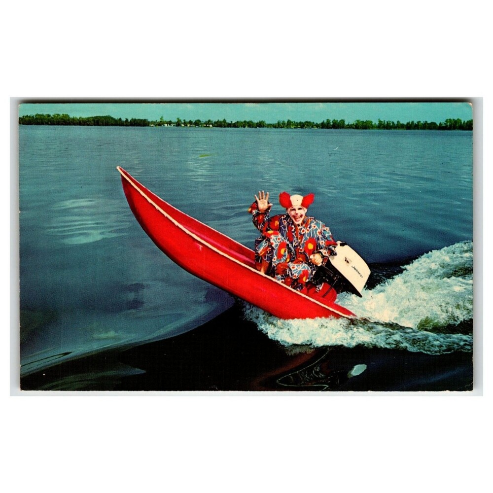 Corky the Clown Flivver Boat Cypress Gardens Florida Vintage Postcard 1970